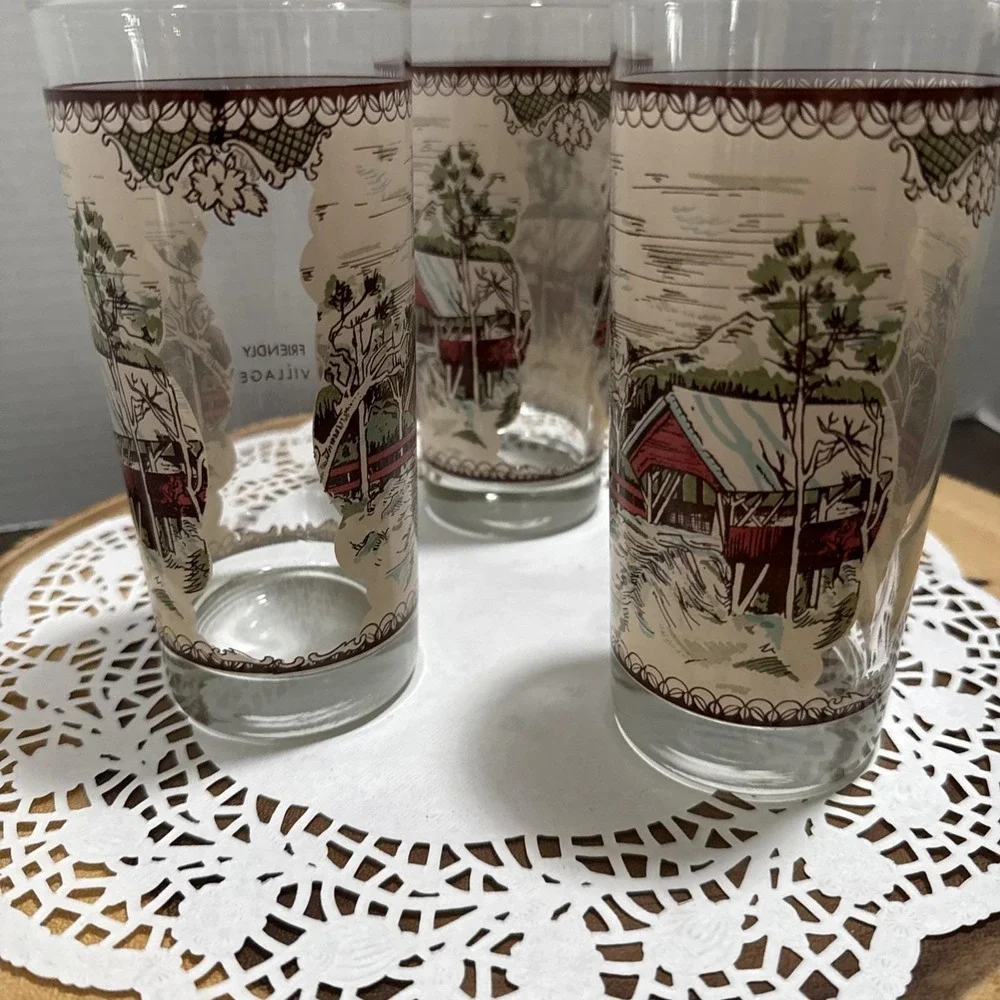 Johnson Brothers Friendly Village Covered Bridge Tumblers Glasses Set 3 England